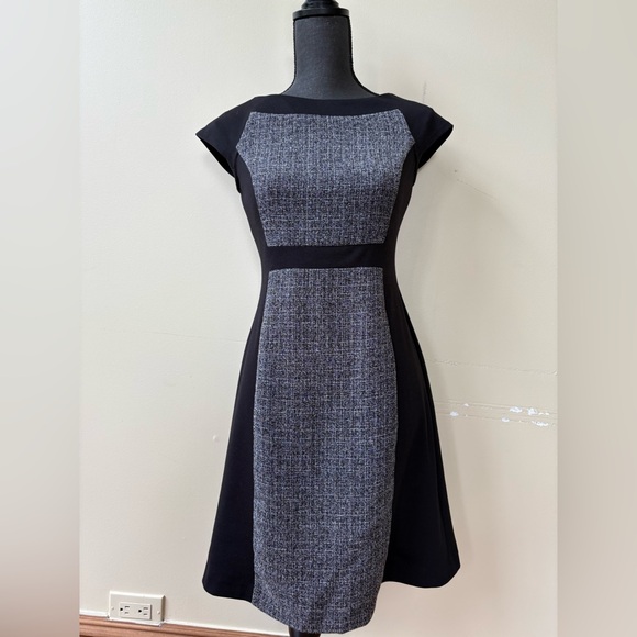 Anne Klein Charcoal and Black Panel Midi Dress - Size 2 - Picture 1 of 9